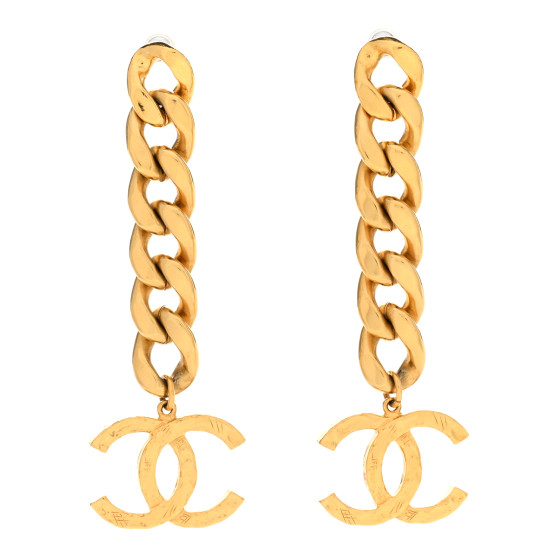 Chanel Metal CC Pick Drop Earrings Gold