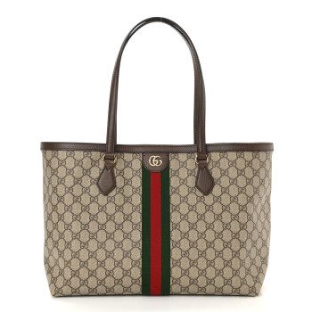  GUCCI GG Supreme Monogram Medium Ophidia Shopping Tote Brown