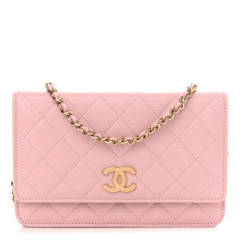 CHANEL Caviar Quilted Studded CC Wallet on Chain WOC Light Pink