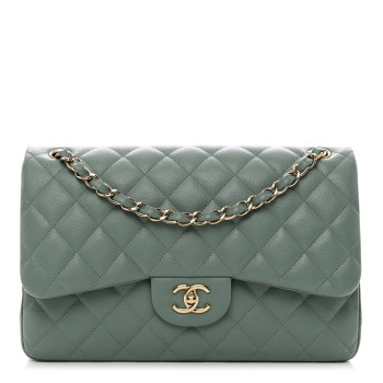 Chanel Caviar Quilted Jumbo Double Flap Green