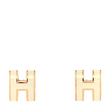 HERMES Rose Gold Lacquered Mini Pop H Earrings White