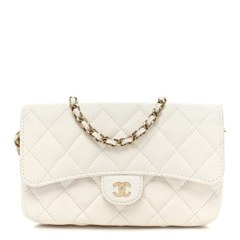 CHANEL Lambskin Quilted Flap Phone Holder With Chain White