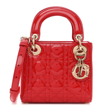 Christian Dior Patent Cannage Mini Lady Dior Red