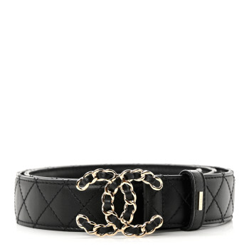 CHANEL Calfskin Quilted CC Chain Belt 90 36 Black