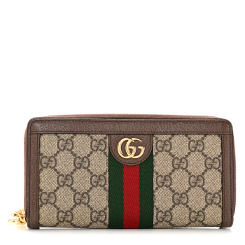  GUCCI GG Supreme Monogram Web Ophidia Zip Around Wallet Brown