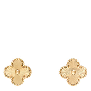 VAN CLEEF & ARPELS 18K Yellow Gold Guilloche Vintage Alhambra Earrings