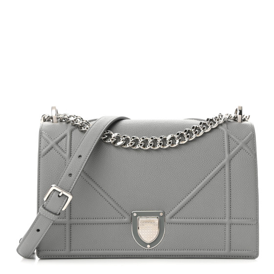  CHRISTIAN DIOR Grained Calfskin Medium Diorama Flap Bag Gris