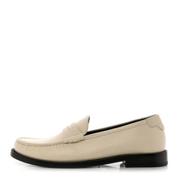SAINT LAURENT Calfskin Penny Loafers in Pearl