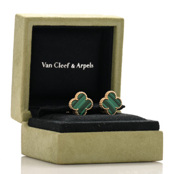 Van Cleef & Arpels 18K Yellow Gold Malachite Vintage Alhambra Earrings