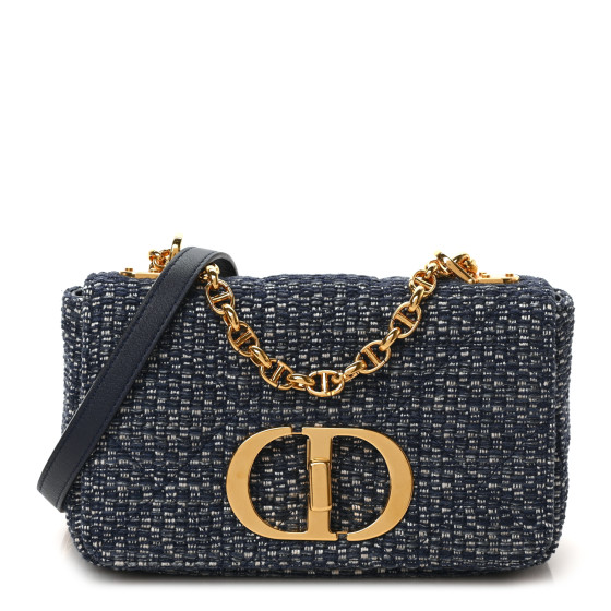 CHRISTIAN DIOR Tweed Cannage Small Caro Bag Dark Blue