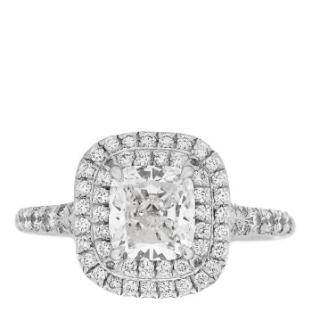 TIFFANY Platinum Diamond 1.10ct Soleste Cushion Cut Double Halo Engagement Ring 49 5