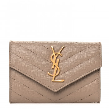 Saint Laurent Grain De Poudre Matelasse Chevron Small Monogram Envelope Wallet Dark Beige