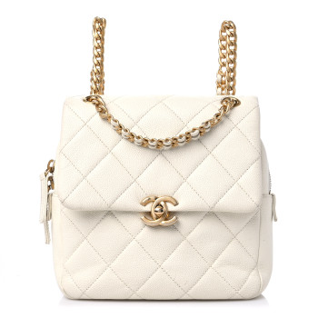 CHANEL Caviar Quilted Multi Chain Backpack White