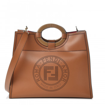  FENDI Vitello Liberty Plexiglass Stamp Patch Perforated Medium Runaway Shopper Tote Nocciola