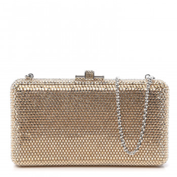 JUDITH LEIBER Swarovski Crystal Minaudiere Clutch Silver Gold