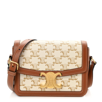 CELINE Calfskin Triomphe Canvas Teen Triomphe Bag White