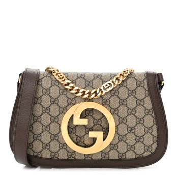 GUCCI GG Supreme Monogram Textured Dollar Calfskin Blondie Chain Shoulder Flap Bag Beige Ebony New Acero