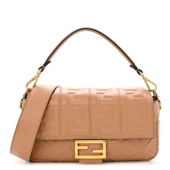  FENDI Nappa FF 1974 Embossed Baguette Miele Scuro