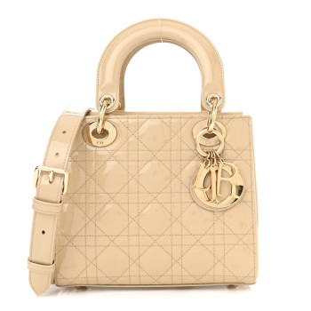 CHRISTIAN DIOR Patent Cannage Small Lady Dior Beige