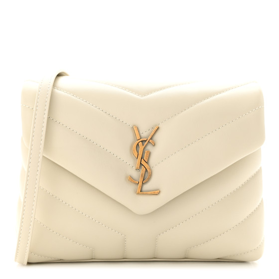 SAINT LAURENT Calfskin Y Quilted Monogram Toy Loulou Crossbody Bag Crema Soft
