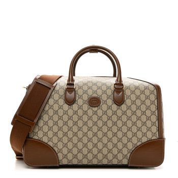 GUCCI GG Supreme Monogram Azalea Calfskin Retro Interlocking G Duffle Bag Beige Ebony Brown Sugar