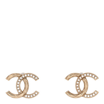 Chanel light gold tone CC logo stud earrings