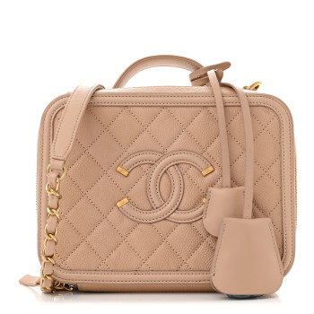 CHANEL Caviar Quilted Medium CC Filigree Vanity Case Beige