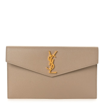 SAINT LAURENT Grain De Poudre Calfskin Uptown Pouch Dark Beige