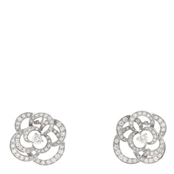  CHANEL 18K White Gold Diamond Fil de Camelia Earrings