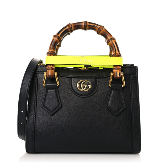 GUCCI  Wonka Grain Calfskin Mini Diana Tote Bag Black Yellow Fluo