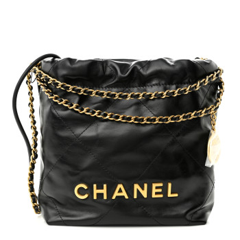  CHANEL Shiny Calfskin Quilted Mini Chanel 22 Black