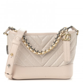 Chanel Aged Calfskin Chevron Quilted Small Gabrielle Hobo Beige
