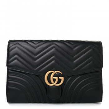 GUCCI Calfskin Matelasse GG Marmont Clutch Black