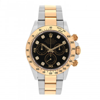 ROLEX Stainless Steel 18K Yellow Gold Diamond 40mm Oyster Perpetual Cosmograph Daytona Watch Black 116523