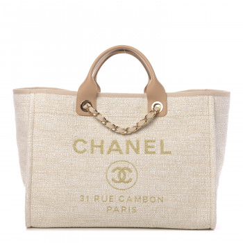 CHANEL Canvas Medium Deauville Tote Light Beige