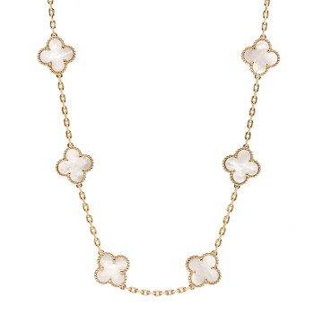 Van Cleef & Arpels 18K Yellow Gold Mother of Pearl 10 Motifs Vintage Alhambra Necklace