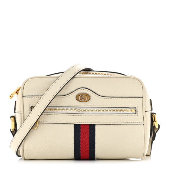 GUCCI Textured Dollar Calfskin Web Mini Ophidia Shoulder Bag Mystic White