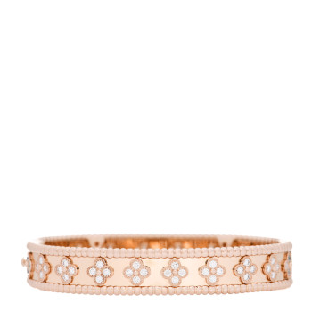 VAN CLEEF & ARPELS 18K Rose Gold Diamond Perlee Clovers Bangle Bracelet