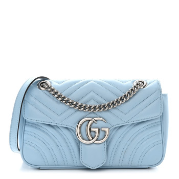 Gucci Calfskin Matelasse Small GG Marmont Shoulder Bag Porcelain Light Blue