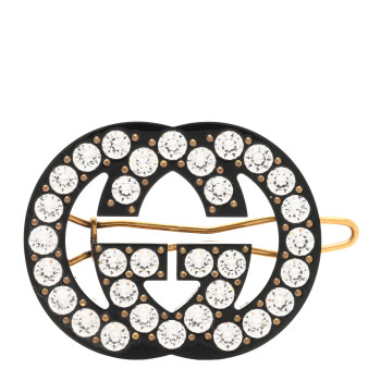 Gucci crystal embellished hair clip in black enamel