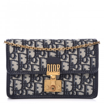  CHRISTIAN DIOR Oblique DiorAddict Wallet On Chain Clutch Navy Blue