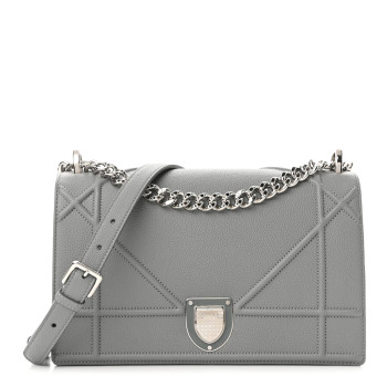 CHRISTIAN DIOR Grained Calfskin Medium Diorama Flap Bag Gris