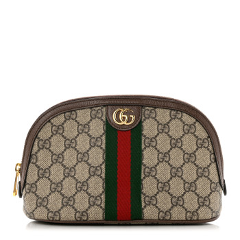  GUCCI GG Supreme Monogram Textured Calfskin Web Large Ophidia Cosmetic Case Beige Ebony New Acero