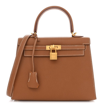 HERMES Togo Horseshoe Kelly Sellier 25 Gold Jaune D'Or