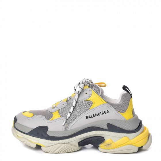  BALENCIAGA Fabric Mesh Womens Triple S Sneakers 39 Yellow Grey White