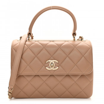 CHANEL Lambskin Quilted Small Trendy CC Dual Handle Flap Bag Beige