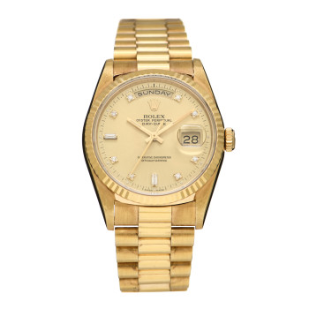 ROLEX 18K Yellow Gold Diamond 36mm Oyster Perpetual Day-Date President Watch Champagne 18238