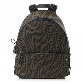  FENDI X SARAH COLEMAN Fabric Jacquard Vitello Grace Light Woven Lanyard FF Vertigo Pouch Pocket Backpack Tobacco Moro Black