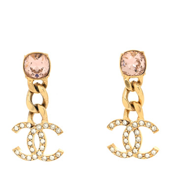 CHANEL Glass Crystal CC Chain Drop Earrings Pink Gold