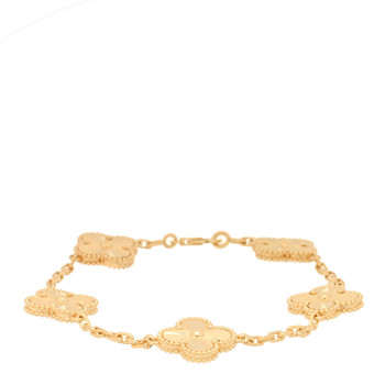  VAN CLEEF & ARPELS 18K Yellow Gold 5 Motifs Guilloche Vintage Alhambra Bracelet